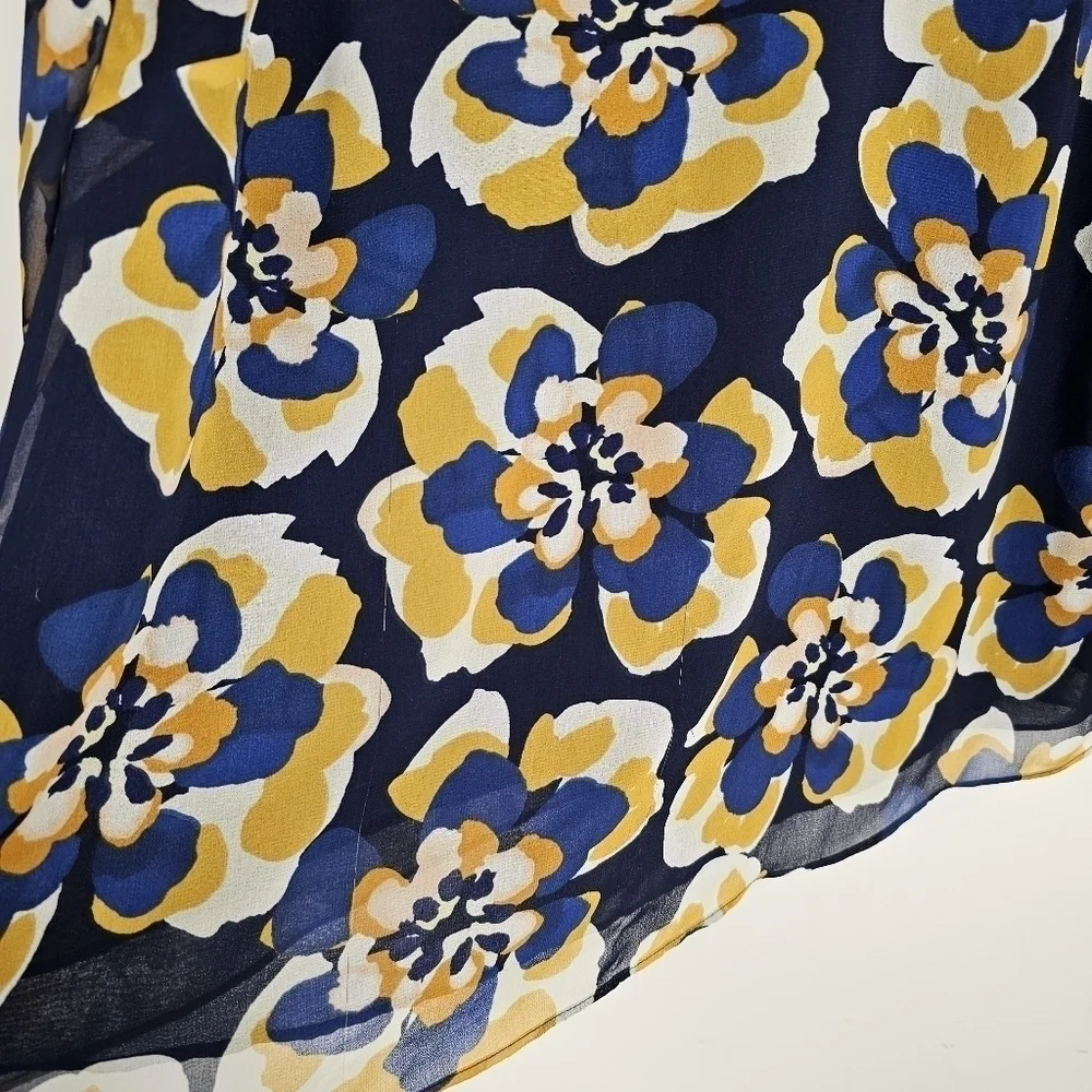 Cabi Floral Chiffon Lydia Blouse Blue Yellow White Size M - Picture 8 of 10